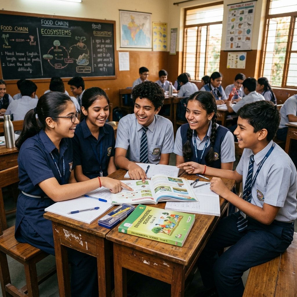 Indian school students in group discussion