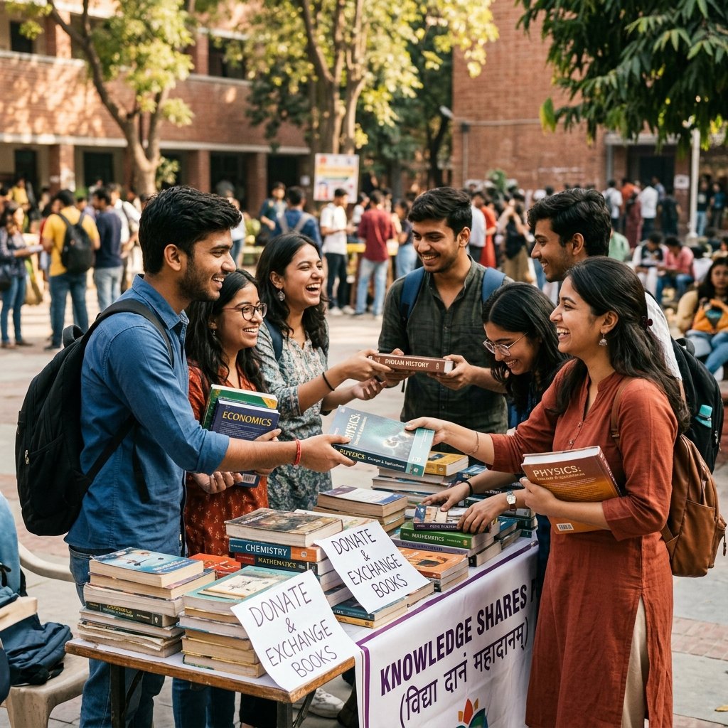Indian students sharing textbooks